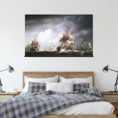 Een vloot van Oost-Indiërs op Zee door Nicholas Po Canvas Afdruk (Insitu (Slaapkamer))