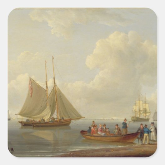 Een vlucht die de passagiers naar twee verankering vierkante sticker (Voorkant)