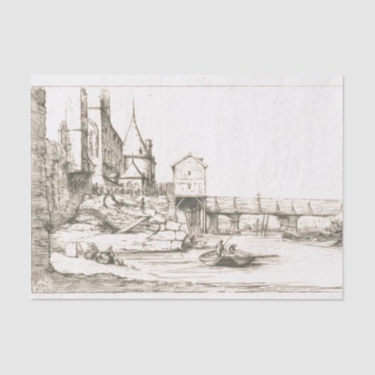 Een voetbalbrug in Parijs 1621 Tissuepapier (Voorkant)