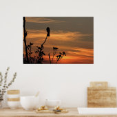een vogel in de boom bij zonsondergang poster (Keuken)