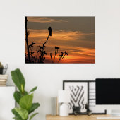 een vogel in de boom bij zonsondergang poster (Thuiskantoor)