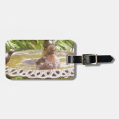 Een vogel in het bad bagagelabel (Voorkant horizontaal)