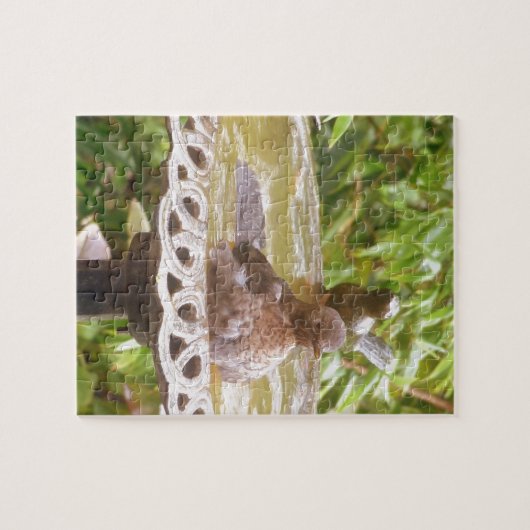 Een vogel in het bad legpuzzel (Horizontaal)