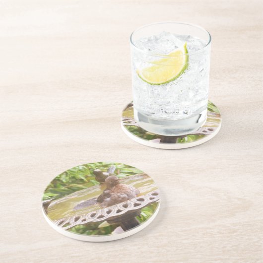 Een vogel in het bad zandsteen onderzetter (Zijkant)