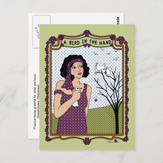 Een vogel in het hand_A_ Briefkaart (Voorkant / Achterkant)