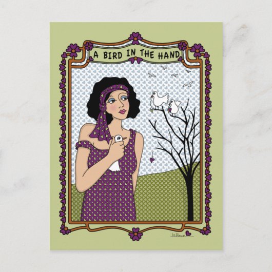 Een vogel in het hand_A_ Briefkaart (Voorkant)