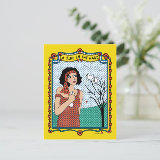 Een vogel in het Hand_B_ Briefkaart (Staand voorkant)