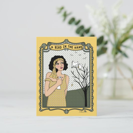 Een vogel in het Hand_C_ Briefkaart (Staand voorkant)