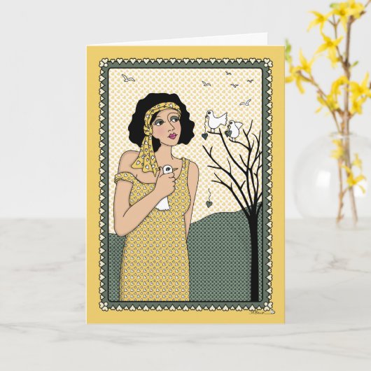 Een vogel in het Hand_C_Wenskaart Kaart (Gele Bloem)