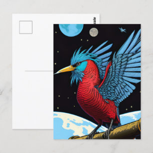 Een vogel met een stok in de ruimte briefkaart