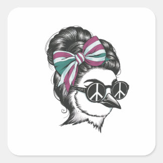 Een vogel met haar haar elegant gestyled vierkante sticker