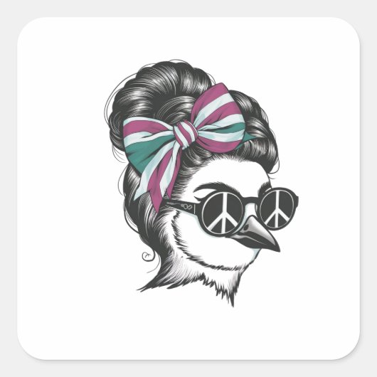 Een vogel met haar haar elegant gestyled vierkante sticker (Voorkant)