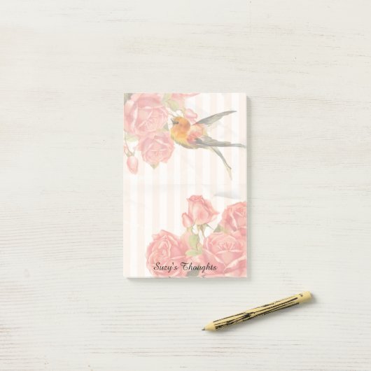 Een vogel tussen de Rozen Post-it® notes 4 x 6 (Op bureau)