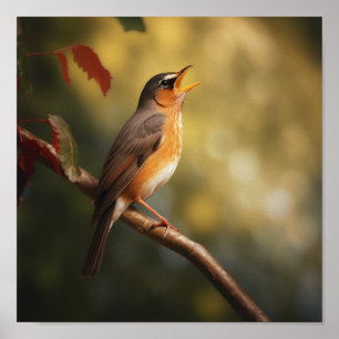 Een vogel zingt 's ochtends poster