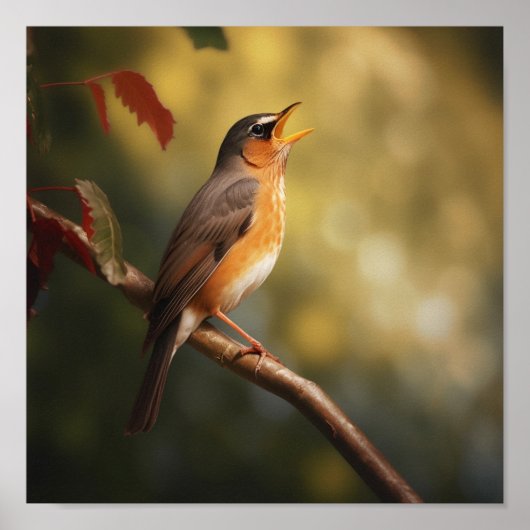 Een vogel zingt 's ochtends poster (Voorkant)