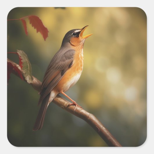 Een vogel zingt 's ochtends vierkante sticker (Voorkant)