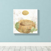 Een vogelnest met bruine eieren canvas afdruk (Insitu (Houten vloer))