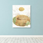 Een vogelnest met bruine eieren canvas afdruk (Insitu (Houten vloer))