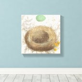 Een vogelnest met een groene eieren canvas afdruk (Insitu (Houten vloer))