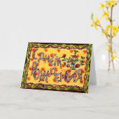 Een volkskunst Russische "Gelukkige Verjaardag " Kaart (Gele Bloem)