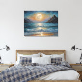 Een volle maan over de oceaan met een berg canvas afdruk (Insitu (Slaapkamer))