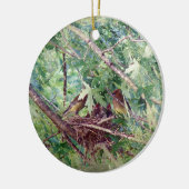 Een volledige nest, ouders en Baby vogels Keramisch Ornament (Links)
