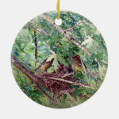 Een volledige nest, ouders en Baby vogels Keramisch Ornament (Achterkant)