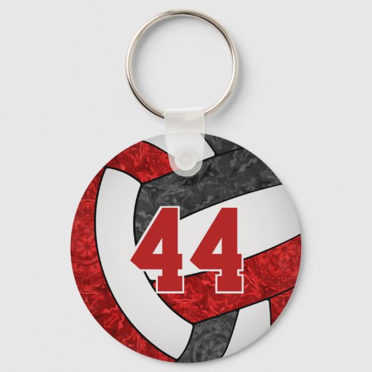 een volleybal met rode zwarte teamkleuren sleutelhanger (Voorkant)