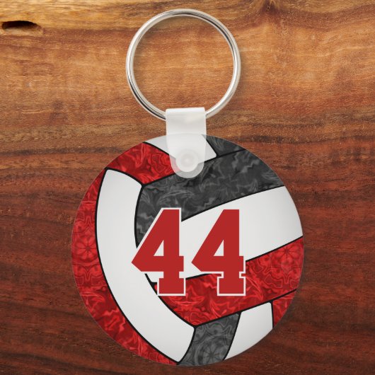 een volleybal met rode zwarte teamkleuren sleutelhanger (Voorkant)