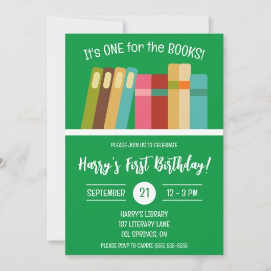 Eén voor de boeken! Eerste verjaardagsfeestje van  Kaart (Voorkant)