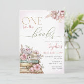 Een voor de boeken Roze Boek Eerste Verjaardag Kaart (Staand voorkant)