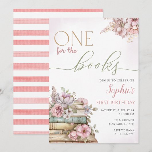 Een voor de boeken Roze Boek Eerste Verjaardag Kaart (Voorkant / Achterkant)