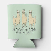 Eén voor één, de Llamas Steal mijn Sanity Funny Blikjeskoeler (Achterkant)