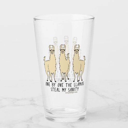 Eén voor één, de Llamas Steal mijn Sanity Funny Glas (Voorkant)