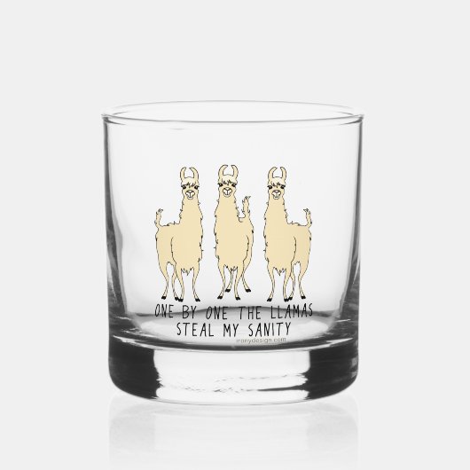 Eén voor één, de Llamas Steal mijn Sanity Funny Whisky Glas (Voorkant)