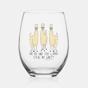 Eén voor één, de Llamas Steal mijn Sanity Funny Wijnglas Zonder Voet