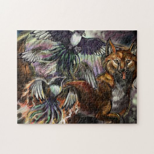 Eén voor Sorrow Magpie en Fox Digital Illustration Legpuzzel (Horizontaal)