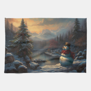 Een Vorstige Welkom Jollige Sneeuwman Kerstmis Theedoek