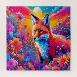 Een vos in een kleurrijk bloemenveld. legpuzzel
