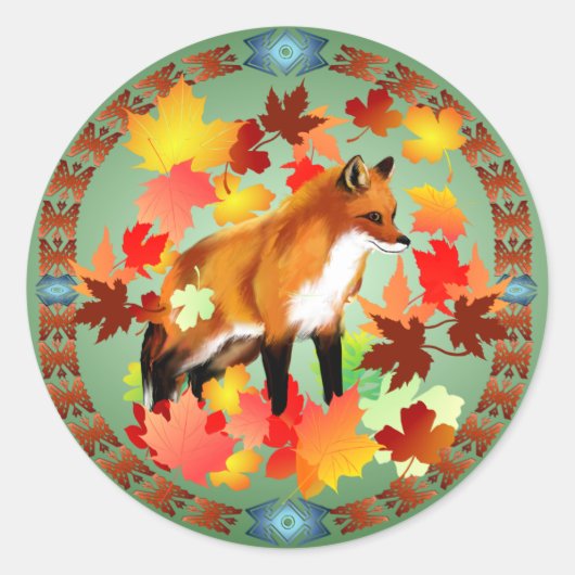 Een VOS in HERFST Ronde Sticker (Voorkant)