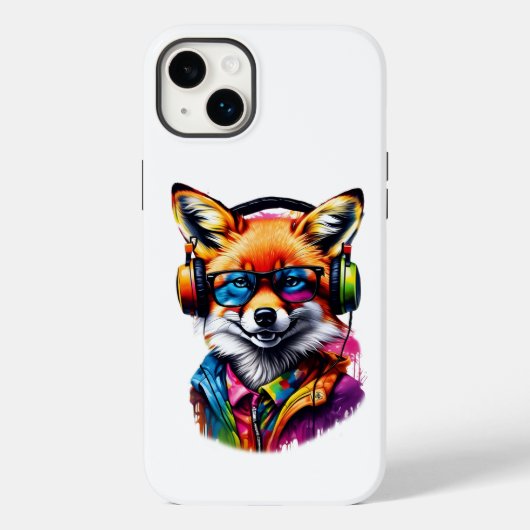 Een vos in hoofdtelefoon en bril Case-Mate iPhone case (Achterkant)