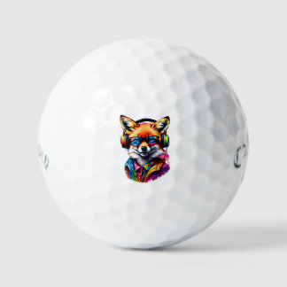 Een vos in hoofdtelefoon en bril golfballen