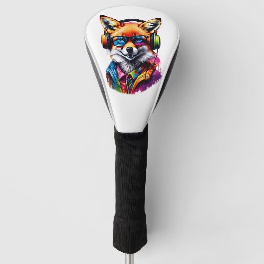 Een vos in hoofdtelefoon en bril golfheadcover (Voorkant)
