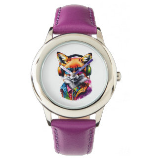 Een vos in hoofdtelefoon en bril horloge