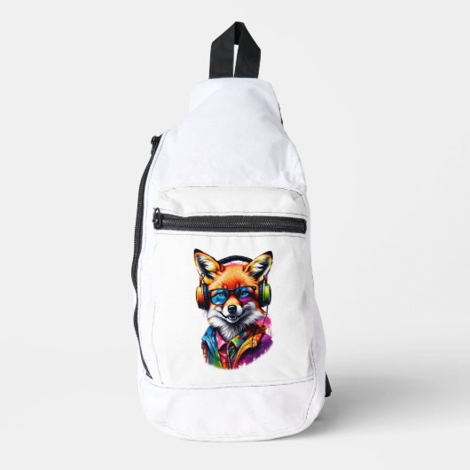 Een vos in hoofdtelefoon en bril sling bag (Voorkant)