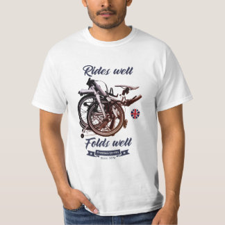Een vouwfiets. Ridt goed, vouwt goed. T-shirt