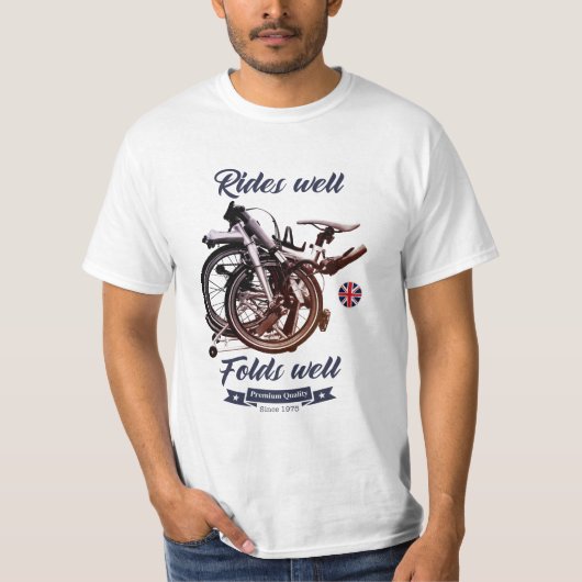 Een vouwfiets. Ridt goed, vouwt goed. T-shirt (Voorkant)