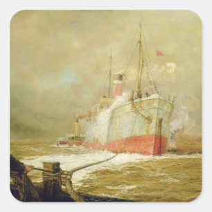 Een vrachtschip dokken vierkante sticker