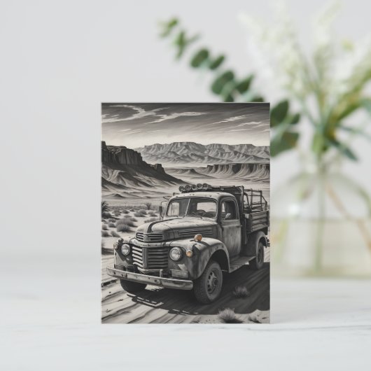 Een vrachtwagen in de woestijn briefkaart (Staand voorkant)
