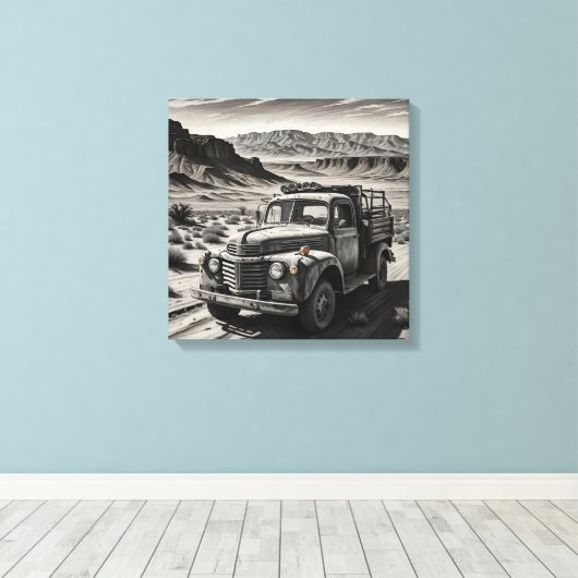 Een vrachtwagen in de woestijn canvas afdruk (Insitu (Houten vloer))